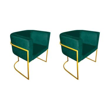 Imagem de Kit 2 Poltronas Decorativa Sala De Estar Base De Ferro Dourada Veludo Verde