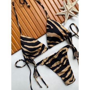 Imagem de Biquini Feminino Cortininha com Bojo Removivel Calcinha De Amarrar na 