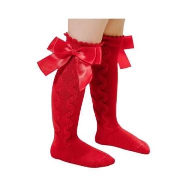 Imagem de Meias De Algodão Para Meninas Bebê, Até O Joelho, Com Laço Grande, Mei