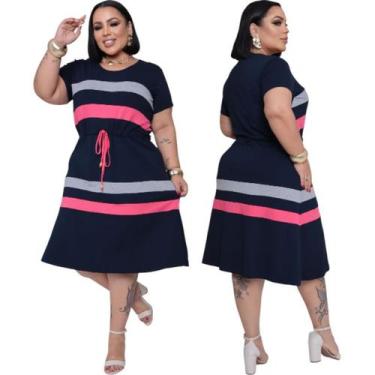 Imagem de Vestido Feminino Godê Listrado Plus Size em Viscolycra Premium - SARAV
