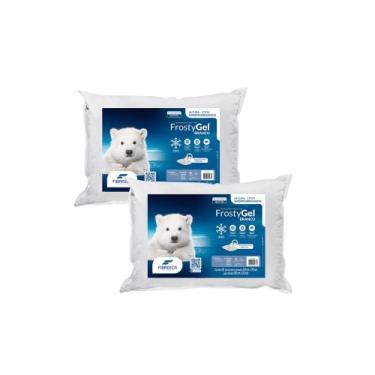 Imagem de Kit 2 Travesseiros Frostygel Branco Fibras Siliconadas Lavável 17cm - 