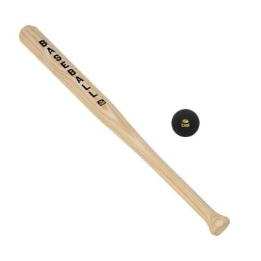 Imagem de Kit Taco de Baseball 71cm Madeira Nude Denver para Iniciante com Bolinha N°5 Bel