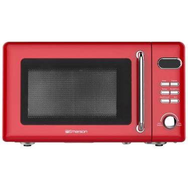 Imagem de Forno Micro-ondas Retrô de Bancada 20L Emerson Vermelho Retrô 700W 5 Níveis 8 Menus Automáticos Prato de Vidro Trava de Segurança 110V