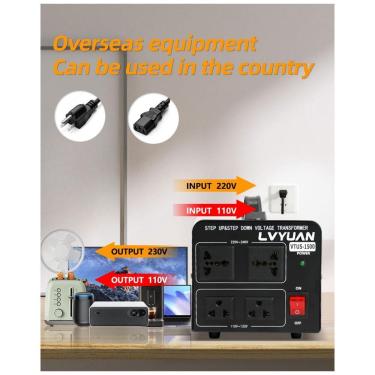 Imagem de Transformador Conversor de Voltagem LVYUAN 1500W Preto Step Up/Down 110-120V/220-240V c...
