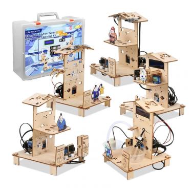 Imagem de Kit casa inteligente ESP32 5 em 1 em madeira 3D ACEBOTT QE024 nível 1 para projetos STEM de automação residencial