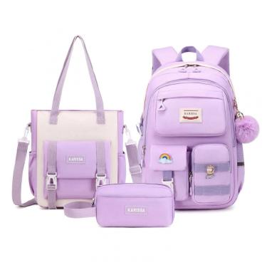 Imagem de Mochila escolar MUSEVOS roxa 3 em 1 com bolsa tiracolo conversível e estojo, múltiplos bolsos