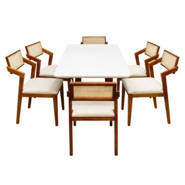 Imagem de Mesa de Jantar Bali 160x90cm com Vidro e 6 Cadeiras Berlim Hr em Linho