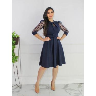 Imagem de Vestido Moda Evangélica Midi Com Cinto Festas Casamento Madrinha Barat