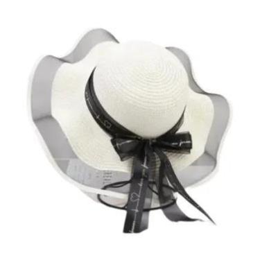 Imagem de Chapéu De Palha Feminino De Aba Larga Estilo Francês Com Laço De Renda