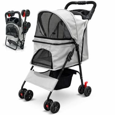 Imagem de Carrinho de Passeio Pet com Porta Copo para Cães e Gatos 20kg Dobrável