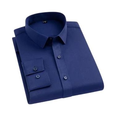 Imagem de Camisa Masculina de Manga Comprida Sem Passar - Gola Alta para Trabalh