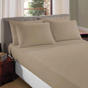 Imagem de Lençol Casal King Liverpool Com Elástico Avulso 1 Peça Tecido Malha Fio 30/1 Penteado 100% Algodão - Bege
