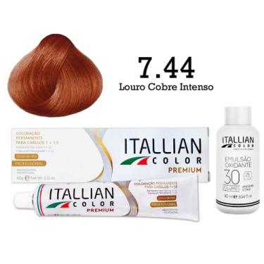 Imagem de Kit Coloração Itallian Color 7.44 Louro Cobre Intenso + Oxi 30
