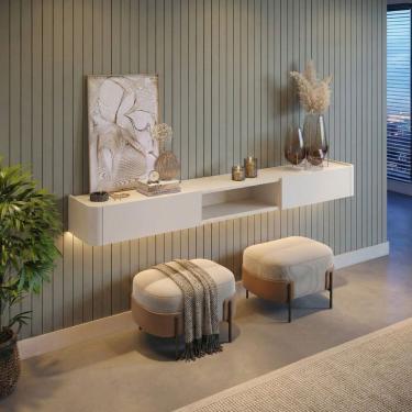 Imagem de Aparador Suspenso Apolo 100% Mdf 2 Gavetas 180cm com Led Off White