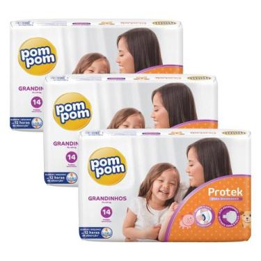 Imagem de Kit 3 Fraldas Pom Pom Protek Jumbo G com 14un cada