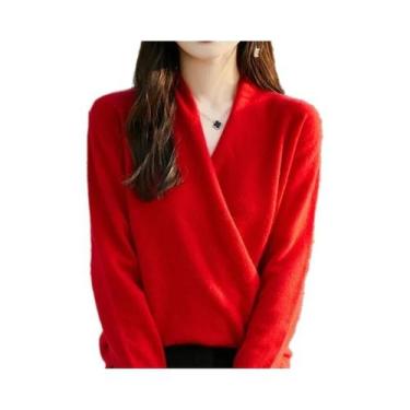 Imagem de Suéter Feminino De Lã Merino E Caxemira Grossa, Tricô De Manga Longa, 