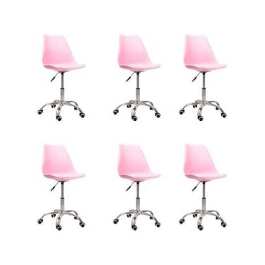 Imagem de Kit 06 Cadeiras Office Base Cromada Giratória Saarinen Rosa - Oficial 