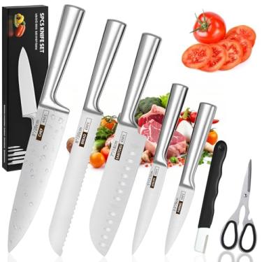Imagem de Conjunto de 7 Facas Profissionais em Aço Inoxidável 3CR13, Durável Antiferrugem e Anticorrosão, Garantia de 10 Anos,Ultra Afiadas e Precisão Suíça, V-Sharp 15° Lâminas Inteiriças Conjunto de Cozinha