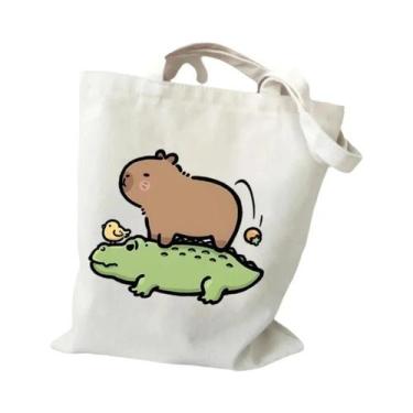 Imagem de Bolsa de Ombro Feminina de Lona com Estampa de Capivara - Grande Capac