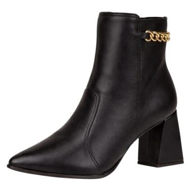 Imagem de Bota Feminina Leve Salto Bloco Médio Detalhe Corrente Bebece