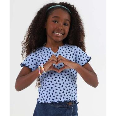 Imagem de Blusa Infantil Canelada Corações Marisa Tam 4 a 10 Azu-37065, Azul, 4