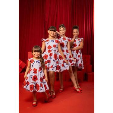 Imagem de Vestido Infantil Menina Estampado Flores Vermelhas Festas - Marias - B
