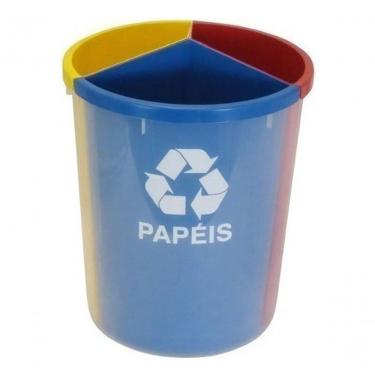 Imagem de Lixeira para Coleta Seletiva Mix3 30L em Plástico com 3 Divisões e Adesivos para Identi...