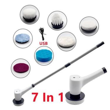Imagem de Escova de Limpeza Elétrica 7 em 1 Ajustável em ABS e Nylon Recarregável com Cabeças Intercambiáveis para Casa e Carro