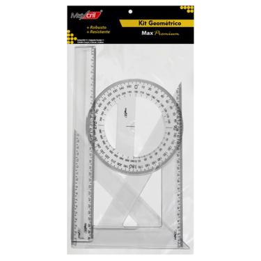 Imagem de Kit Geométrico Maxcril Max Premium com Régua 30CM, Esquadros 45° e 60° 26CM e Transferidor 360° 4 Peças
