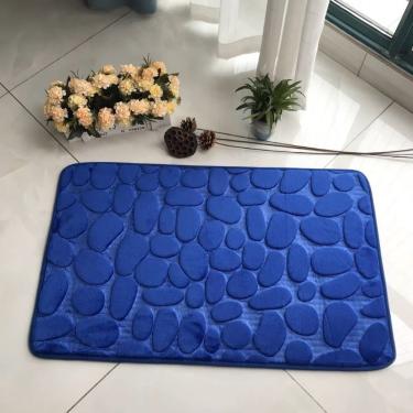 Imagem de Kit Tapete de Banheiro Paralelepipedo em Lã Coral 40x60cm 3 Peças Azul OEM