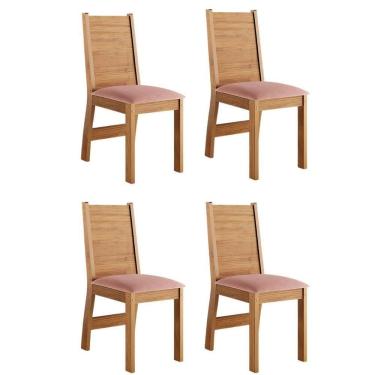 Imagem de Conjunto 4 Cadeiras Agatha em MDF Estofado em Veludo Bege para Sala de Jantar