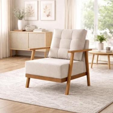 Imagem de Poltrona Decorativa Confortável e Moderna Parma Linho Bege - Vieiro