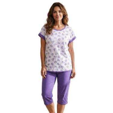 Imagem de Pijama Feminino Pescador Senhora Manga Curta Bermuda - Sem marca, Lilá