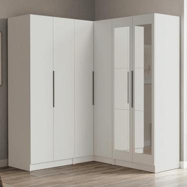 Imagem de Guarda-Roupa Modulado de Canto 350 cm 6 Portas com Espelhos 4 Gavetas Branco Neo Madesa 02
