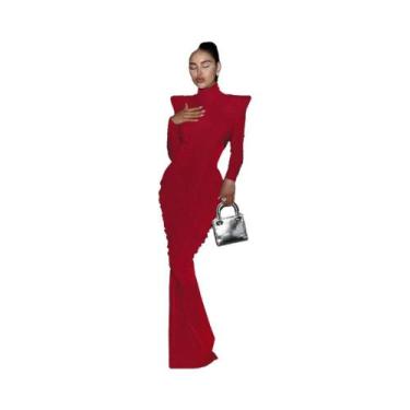 Imagem de Vestido Maxi Feminino De Gola Alta, Costas Descobertas, Manga Longa, E