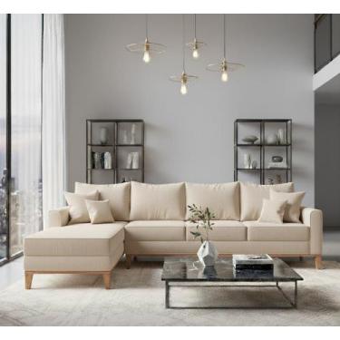 Imagem de Sofá Beny com Chaise Esquerda, 1,40x2,60m, 4 Lugares, Linho, Base em M