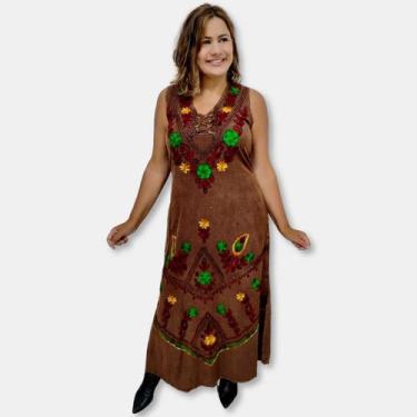 Imagem de Vestido Longo Regata Indiano Estonado Liso com Bordado S-823 - Sarat M