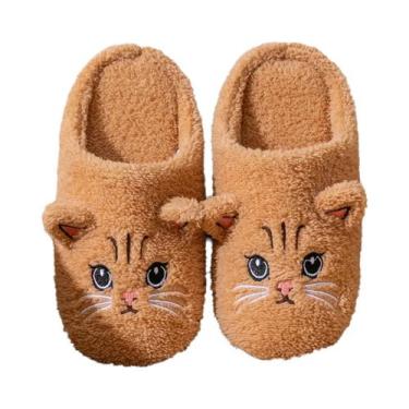 Imagem de Pantufas De Pelúcia Femininas Com Estampa De Gato, Antiderrapantes, So