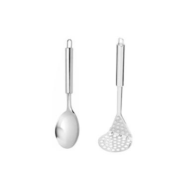 Imagem de Colher Servir Arroz e Amassador de Batata Legumes Inox 2un - casa cha