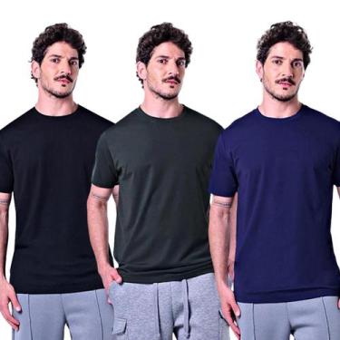 Imagem de Kit 3 Camisetas Masculinas Básicas P - Rabbitohs, M, Azul navy, Preto,
