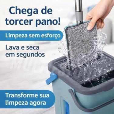 Imagem de Rodo Flat Mop com Balde 2 Refil Lava e Seca 5L em PP Aço Inox e Microf
