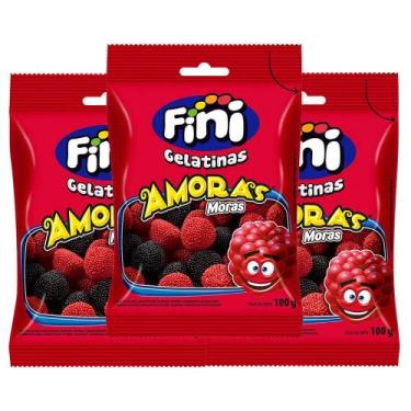 Imagem de Balas de Gelatina Fini Amoras 100g  Kit com três unidades