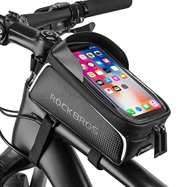 Imagem de ROCKBROS Bolsa de quadro frontal para telefone de bicicleta, bolsa de bicicleta, à prova d'água, suporte de telefone para bicicleta, bolsa de tubo superior, capa de telefone para bicicleta,
