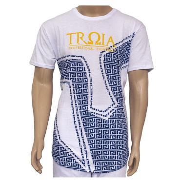 Imagem de Camiseta T-shirt Esportiva Troia Sport- Ufc Mma Muay Thai Luta branca com azul gg