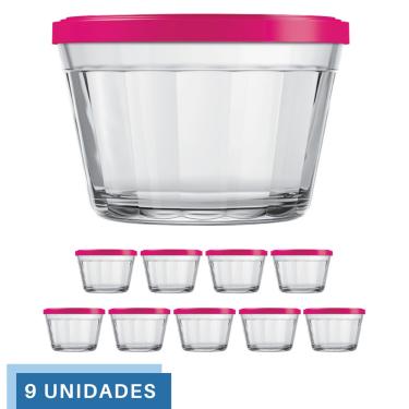Imagem de 9 Tigela Vidro Americano Tampa Plastica Sortida 600ml Nadir