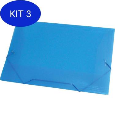Imagem de Kit 3 Pasta Aba Elástica Plástica Oficio Azul Pacote Com 10Un