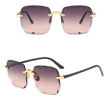Imagem de Classic Vintage Square Sunglasses Woman Gradient Mirror Frameless Sun Glasses Female Retro Fashion Rimless Oculos De Sol,Gray Brown,china