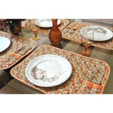Imagem de Jogo Americano Matelado Com 6 Peças - Floral Laranja