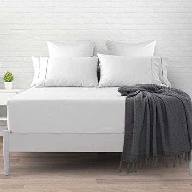 Imagem de Pizuna Lencol queen com elastico Branco, 400 fios de algodão 100% sateen de fibra longa Lencol de elastico queen 160x200 cm para colchoes ate 40 cm - 1 peça