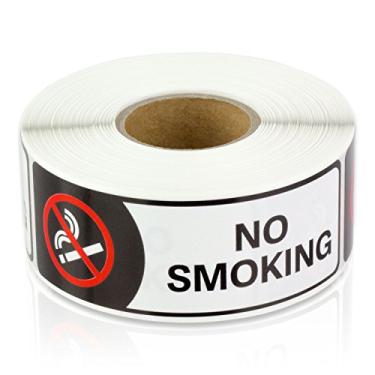 Imagem de Etiquetas OfficeSmartLabels antifumaça, 2,54 cm x 7,62 cm Alerta de aviso para parar fumaça sem cigarro Logotipo da porta da janela Etiquetas adesivas - Pai, 1 Roll